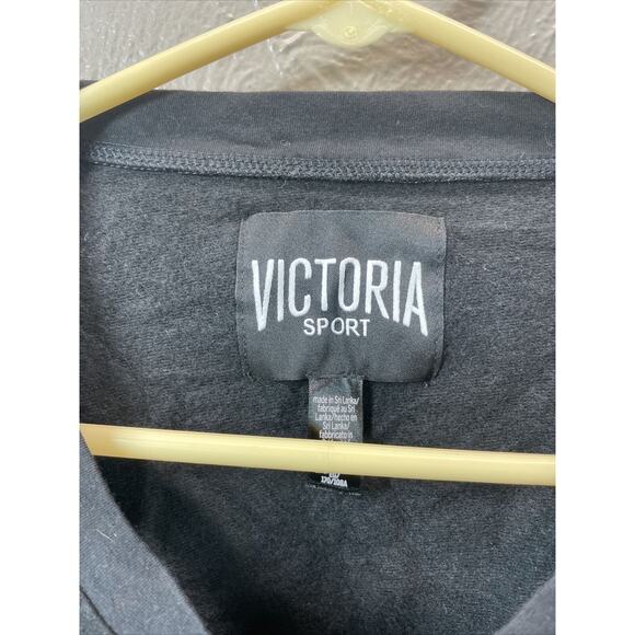 Victoria Sport Black Strappy Fleece Lined Cropped Long Sleeve Crew Neck Size XL - Picture 3 of 5